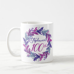 Elegant Monogram Roze en Paarse 100ste Verjaardag Koffiemok