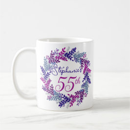Elegant Monogram Roze en Paarse 55e Verjaardag Koffiemok