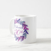 Elegant Monogram Roze en Paarse 90ste Verjaardag Koffiemok (Voorkant links)