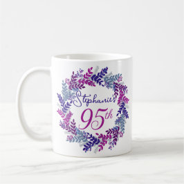 Elegant Monogram Roze en Paarse 95e Verjaardag Koffiemok