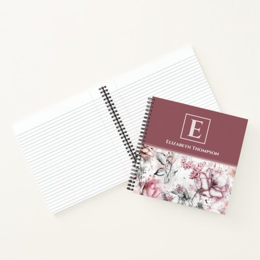 Elegant Monogram Roze en Paarse Floral Botanisch Notitieboek (Binnen)