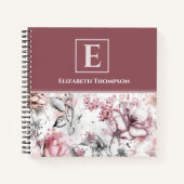 Elegant Monogram Roze en Paarse Floral Botanisch Notitieboek (Voorkant)