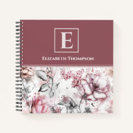Elegant Monogram Roze en Paarse Floral Botanisch Notitieboek