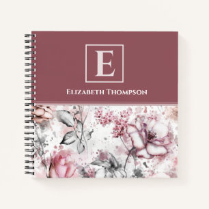 Elegant Monogram Roze en Paarse Floral Botanisch Notitieboek