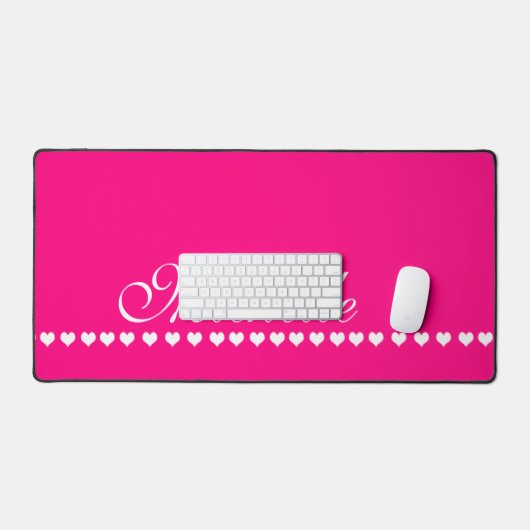 Elegant Monogram Roze en witte harten Bureaumat (Keyboard & Muis)