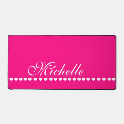 Elegant Monogram Roze en witte harten Bureaumat (Voorkant)