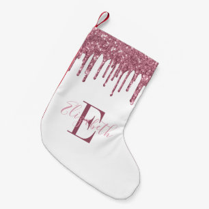 Elegant monogram roze faux druppels kleine kerstsok