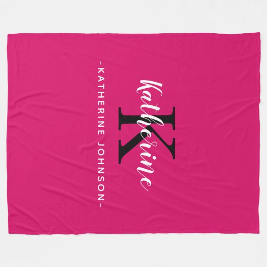 Elegant Monogram Roze Fleece Deken (Voorkant (Horizontaal))