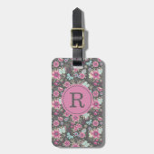 Elegant Monogram Roze Floral Bagagelabel (Voorkant verticaal)