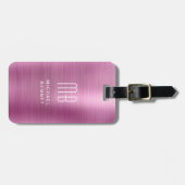 Elegant monogram roze geborsteld metaal bagagelabel (Voorkant horizontaal)