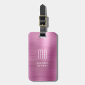 Elegant monogram roze geborsteld metaal bagagelabel (Voorkant verticaal)