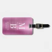 Elegant Monogram Roze Geborsteld Metaal Bagagelabel (Voorkant horizontaal)