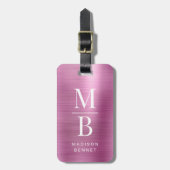 Elegant Monogram Roze Geborsteld Metaal Bagagelabel (Voorkant verticaal)