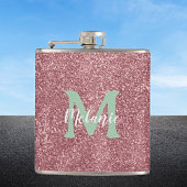 Elegant monogram roze glitter heupfles