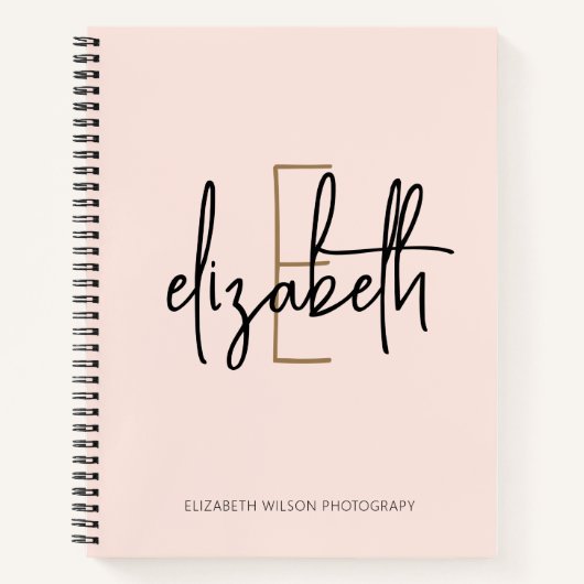 Elegant Monogram Roze Gold Script Business School Notitieboek (Voorkant)