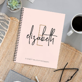 Elegant Monogram Roze Gold Script Business School Notitieboek