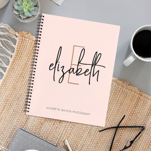 Elegant Monogram Roze Gold Script Business School Notitieboek
