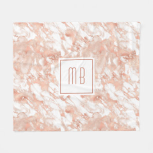 Elegant Monogram Roze Goud Witte Marmer Fleece Deken