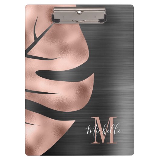 Elegant Monogram Roze Goud Zwart Klembord (Voorkant)
