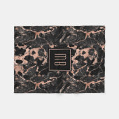 Elegant Monogram Roze Goud Zwarte Marmer  Fleece Deken (Voorkant (Horizontaal))
