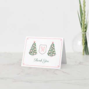 Elegant Monogram Roze Groen Kerst Baby shower Bedankkaart
