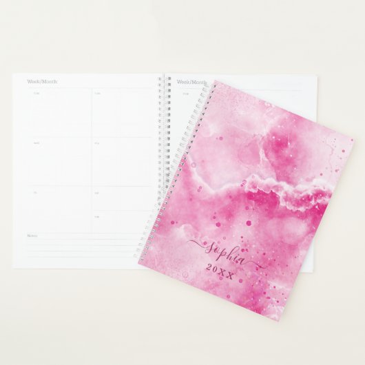 Elegant Monogram Roze Marmeren Girly Glam 2025 Planner (Display)