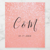 Elegant Monogram roze - Oranje Glitter Wedding Wijn Etiket (Enkel label)