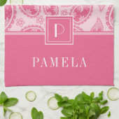 Elegant monogram roze patroon theedoek (Gevouwen)