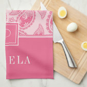 Elegant monogram roze patroon theedoek (Quarter Fold)
