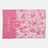 Elegant monogram roze patroon theedoek (Horizontaal)