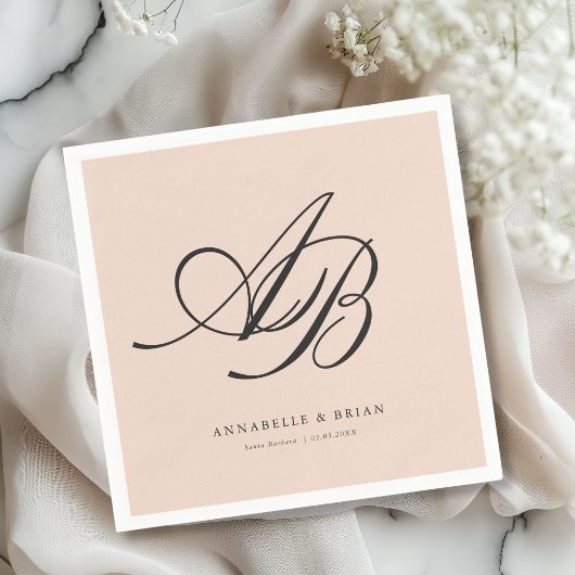 Elegant Monogram Roze-Peach Trouw Servet