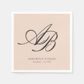 Elegant Monogram Roze-Peach Trouw Servet (Voorkant)
