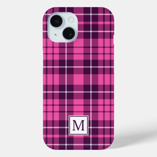 Elegant Monogram Roze Plaid Case-Mate iPhone Case (Achterkant)