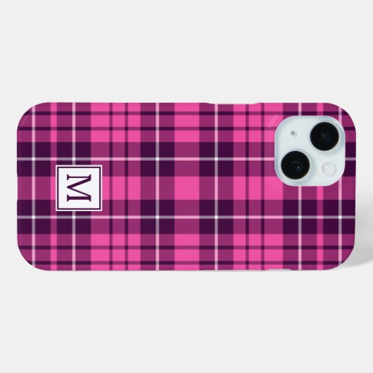 Elegant Monogram Roze Plaid Case-Mate iPhone Case (Achterkant (horizontaal))