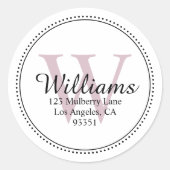 Elegant Monogram Roze Retouradres Ronde Sticker (Voorkant)