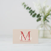 Elegant monogram roze rood professioneel visitekaartje (Staand voorkant)