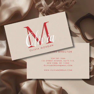 Elegant monogram roze rood professioneel visitekaartje