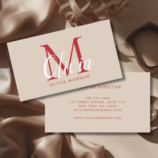 Elegant monogram roze rood professioneel visitekaartje