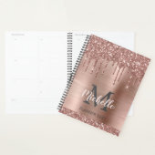 Elegant Monogram Roze Rose Goud Glitter Drips 2024 Planner (Display)