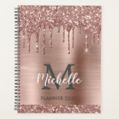 Elegant Monogram Roze Rose Goud Glitter Drips 2024 Planner (Voorkant)