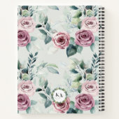 Elegant Monogram Roze Rozen Bloemen Notitieboek (Achterkant)