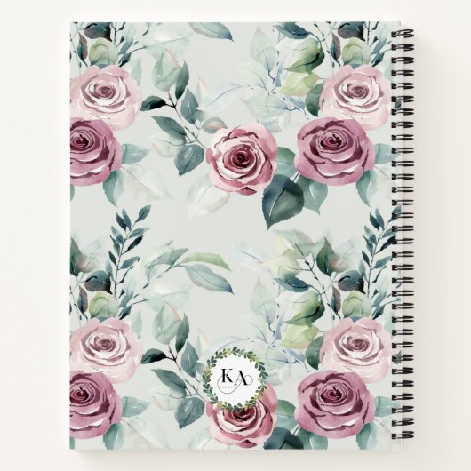 Elegant Monogram Roze Rozen Bloemen Notitieboek (Achterkant)
