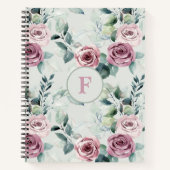 Elegant Monogram Roze Rozen Bloemen Notitieboek (Voorkant)