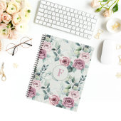 Elegant Monogram Roze Rozen Bloemen Notitieboek