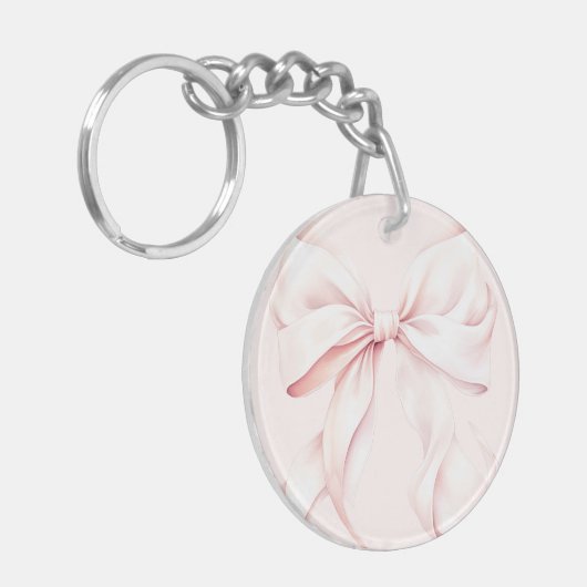 Elegant monogram roze strik sleutelhanger (Voorkant Links)