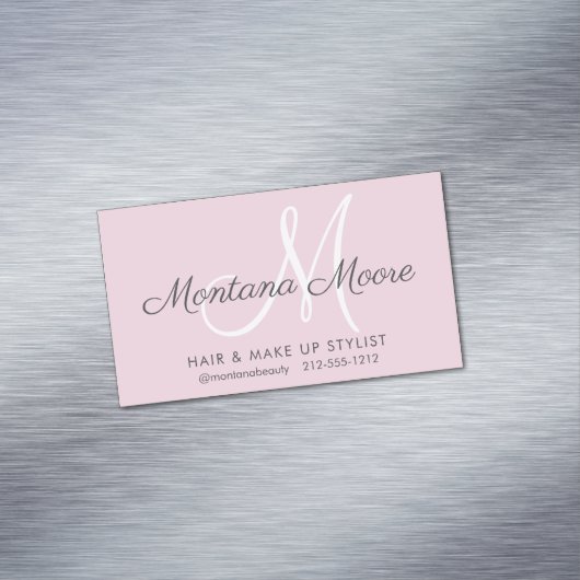 Elegant monogram roze Vul aan haarzout  Magnetisch Visitekaartje (Voorbeeld)