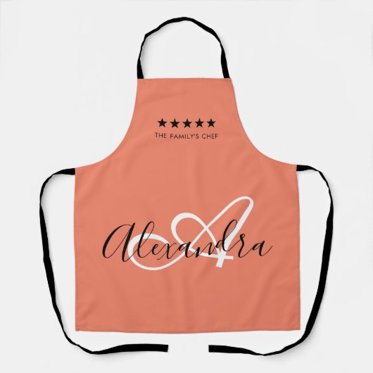 Elegant Monogram Roze Wit Script Beste Chef Naam Schort (Voorkant)