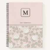 Elegant Monogram Roze Wit Taupe Bloemmotief Notitieboek (Voorkant)