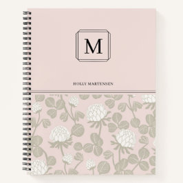 Elegant Monogram Roze Wit Taupe Bloemmotief Notitieboek