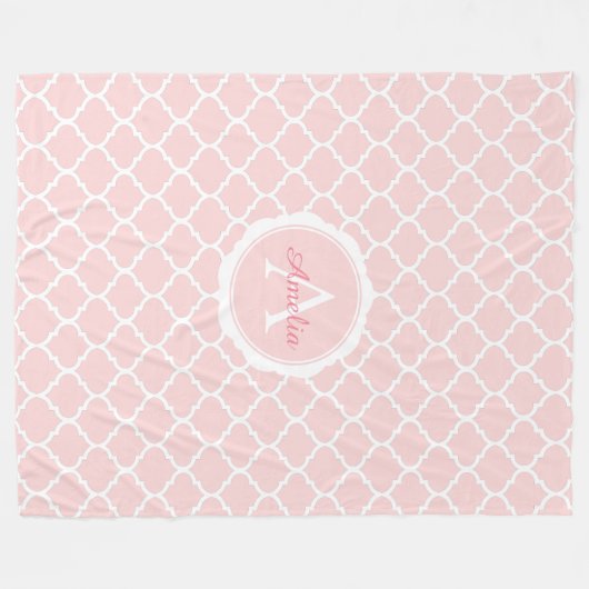 Elegant Monogram roze witte patroon Fleece Deken (Voorkant (Horizontaal))